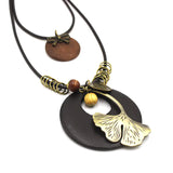 Wooden Vintage Ethnic Jewelry, Long Leaf Necklace
