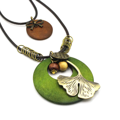 Wooden Vintage Ethnic Jewelry, Long Leaf Necklace