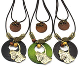 Wooden Vintage Ethnic Jewelry, Long Leaf Necklace